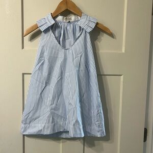 Cortland Park Blue & Striped Ruffle collar 💯 Cotton Tank top Gold Button accent